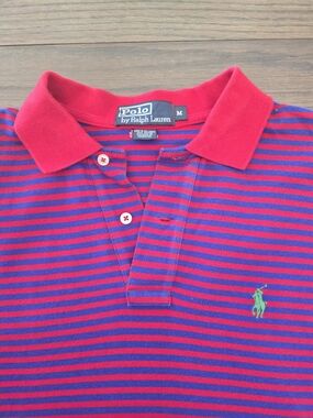 Polo by Ralph Lauren Red & Blue Striped Mens  Polo Size Medium
